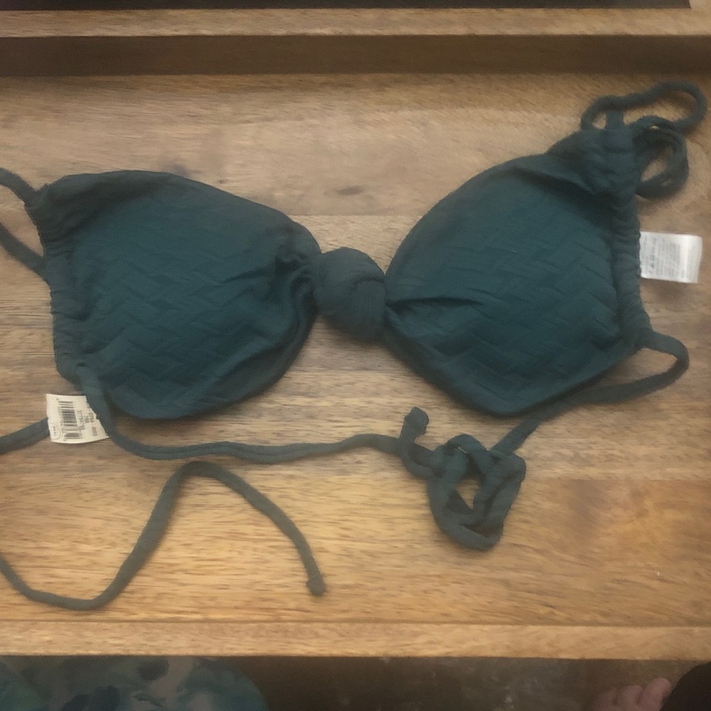 aerie Dark Teal Textured Tie-Back Bikini Top